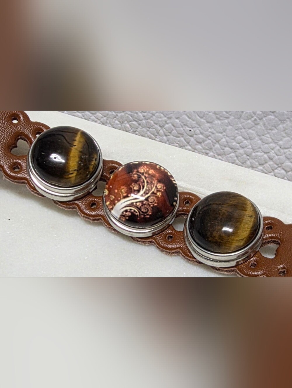Ginger Snap Leather Bracelet With Interchangeable Cabochon Snap Ons NWOT